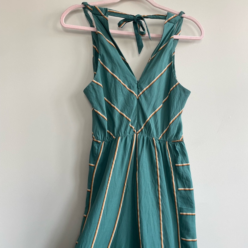 Anthropologie Green Striped V-Neck Wide-Leg Jumpsuit - Picture 12 of 15